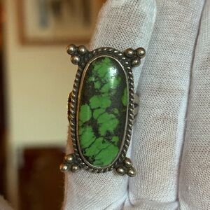 African green turquoise and sterling silver ring - size 8.5